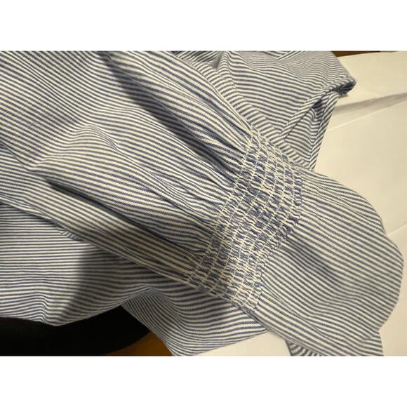 Zac & Rachel blue white striped long sleeve ruffled blouse smocked. Size 1X. - Picture 3 of 5